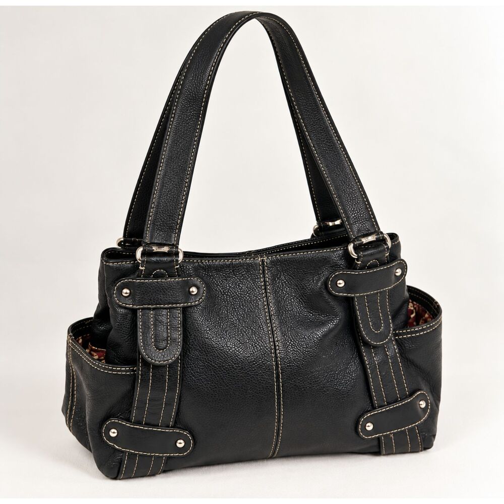 Tignanello Black Pebbled Leather Shoulder Bag Purse Satchel Purse